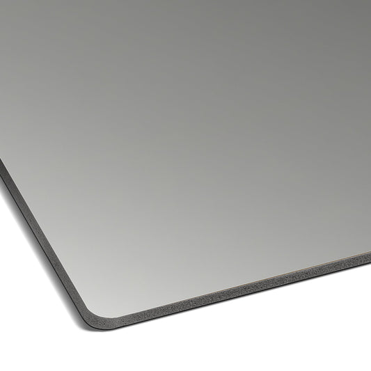 A close-up of the Landmark Decor Slate Grey Carbon Sheet, a sleek rectangular metal panel with rounded corners, displayed against a white background to highlight its modern wall panel design.