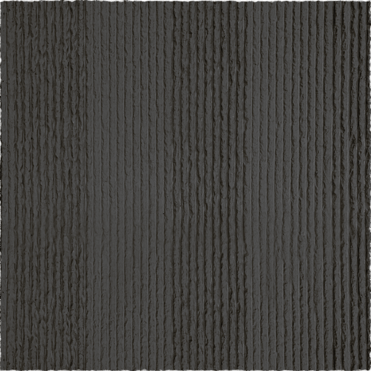 Close-up of Landmark Decor's Oman Linear Stone Sheet - Black, featuring a dark gray surface with vertical grooves and evenly spaced ridges, mimicking the rugged look and texture of natural stone or fiber cement siding.