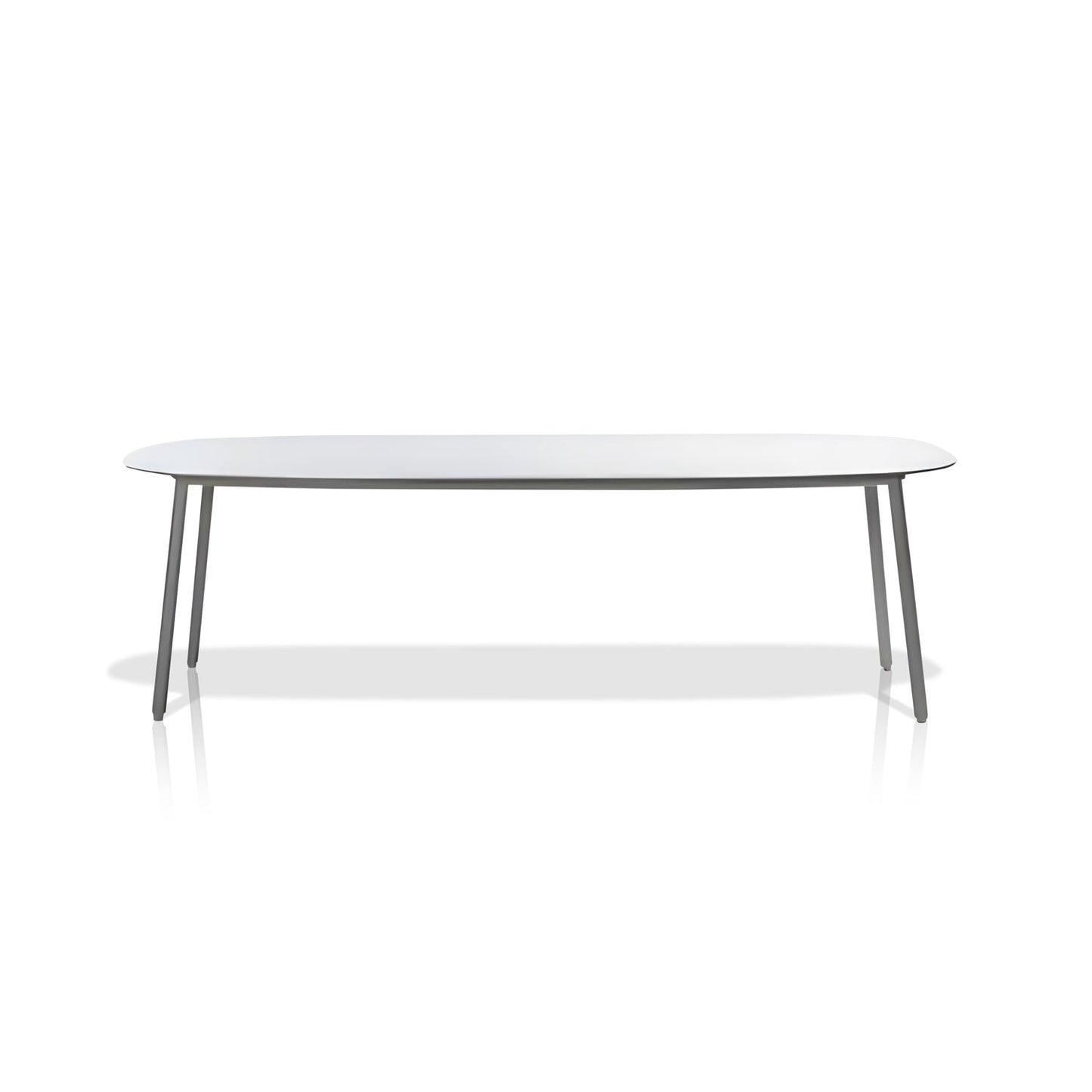 The Coastal Woven Collection table by Landmark Decor features a thin, flat rectangular surface with rounded edges and four angled legs, perfect for alfresco dining. Its weather-resistant design suits outdoor settings while its minimalist aesthetic exudes simplicity and elegance against a plain white backdrop.