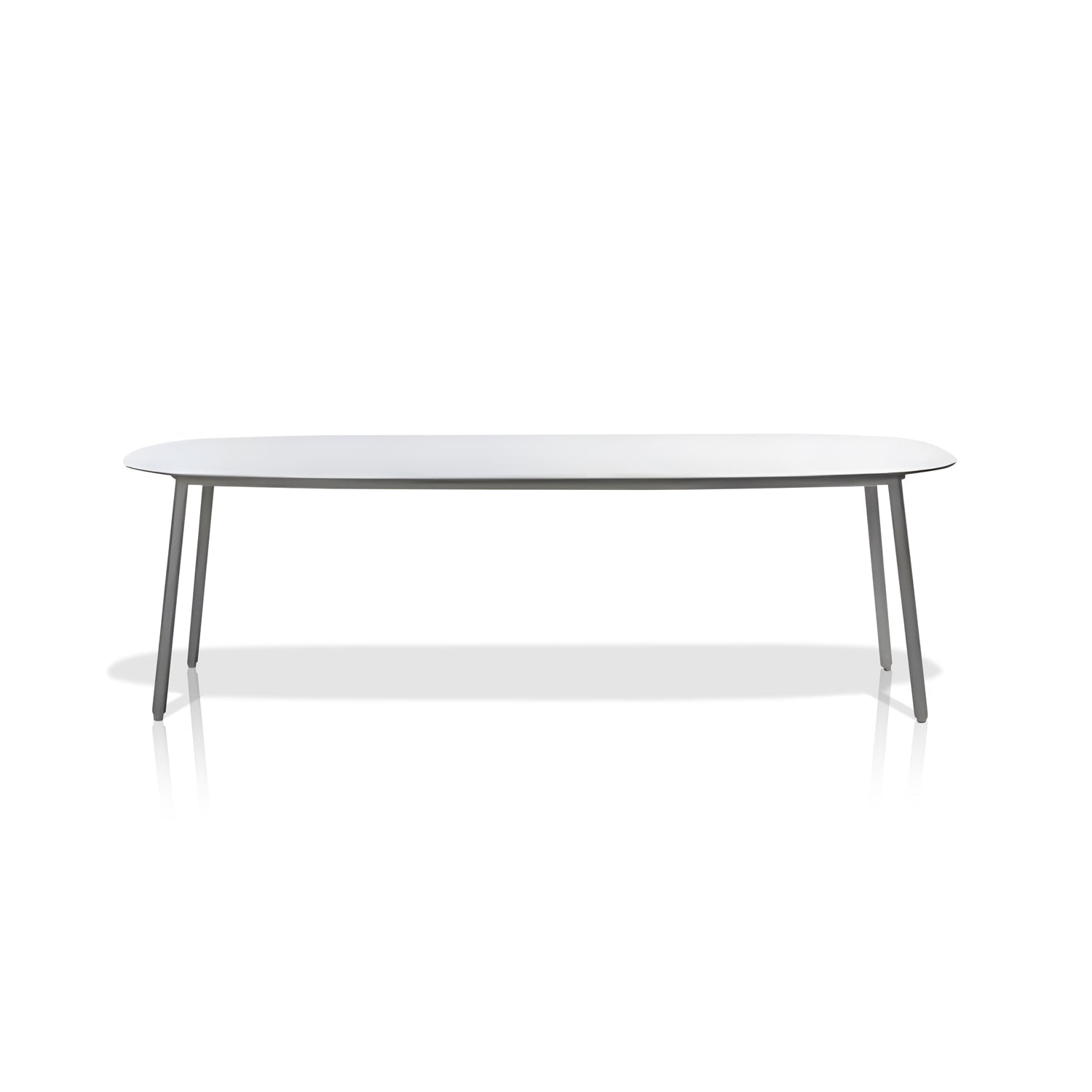 The Coastal Woven Collection table by Landmark Decor features a thin, flat rectangular surface with rounded edges and four angled legs, perfect for alfresco dining. Its weather-resistant design suits outdoor settings while its minimalist aesthetic exudes simplicity and elegance against a plain white backdrop.