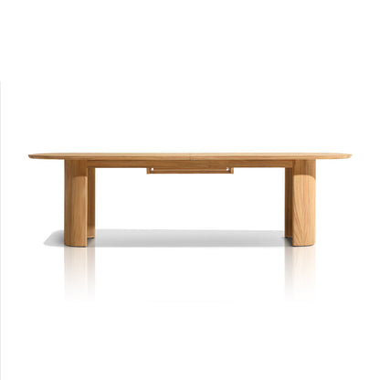 The Timber Serenity Collection by Landmark Decor offers a sleek, modern wooden dining table perfect for alfresco dining. It features a minimalist rectangular top with rounded edges and sturdy block legs in a natural wood finish, suitable for both indoor and outdoor settings.