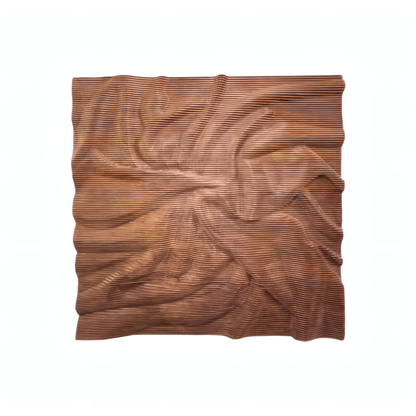 The Landmark Decor Vertex Wall Art - Small features a square brown fabric with a ribbed texture, styled in elegant folds, ideal as a luxury decorative panel for modern interiors. Photographed on a white background.