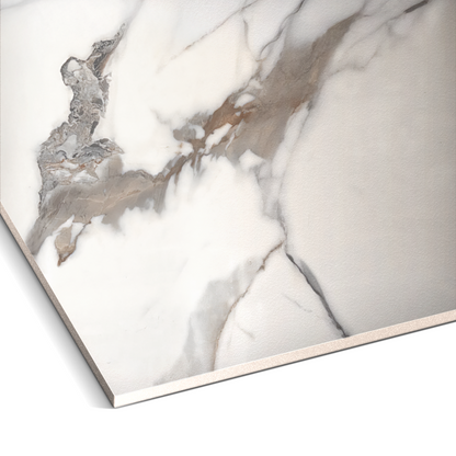 The Landmark Decor Calacatta Mist Marble Durable PVC Wall features a white base with brown and gray veining, perfect for decorative panels or elegant column cladding in contemporary interiors.