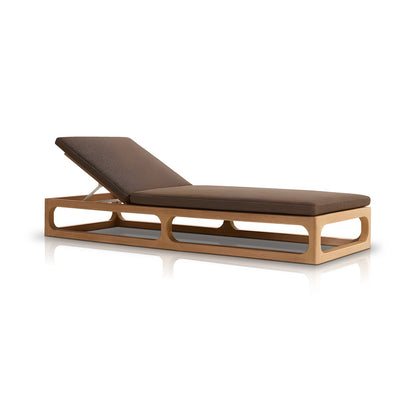 The Bali Luxe Retreat Set by Landmark Decor is a sleek, modern sun lounger designed for outdoor living, featuring a light wooden frame with dark cushioning and an adjustable backrest. Made from premium materials, its minimalist design includes open spaces in the frame and a reflective base.