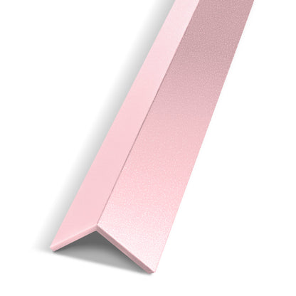 A close-up of the Landmark Decor Pink Interior WPC Panel Corner, featuring a V-shaped profile and textured finish, ideal for wall edges or panel junctions, shown against a white background.