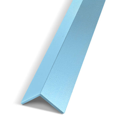 The Landmark Decor Sky Blue Interior WPC Panel Corner features a textured finish, perfect for panel junctions in wall projects, shown on a white background.