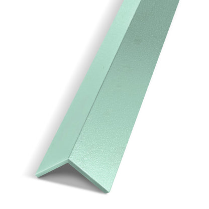 A close-up of the Landmark Decor Mint Green Interior WPC Panel Corner, featuring a textured finish, perfect for modern wall panel corners, displayed against a white background.