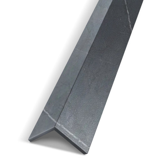A close-up of the Landmark Decor Black Marble Interior WPC Panel Corner with a matte black finish, shown diagonally on a white background—perfect for modern wall panel corners.