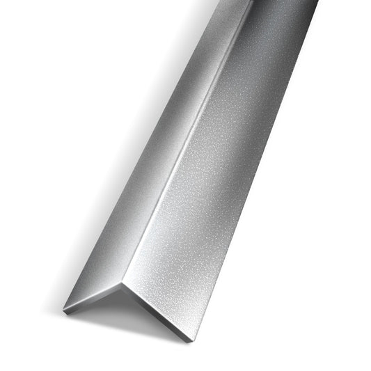 The Landmark Decor Bright Silver Interior WPC Panel Corner features a textured, metallic L-shaped design for panel junctions or wall edges, shown from above on a white background.
