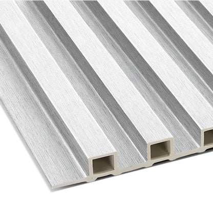 Close-up of the Landmark Decor Cloud Veil WPC Fluted Slat Wall Panel—a white, rectangular interior panel with a grooved surface and hollow core, ideal for accent walls and improved sound insulation.